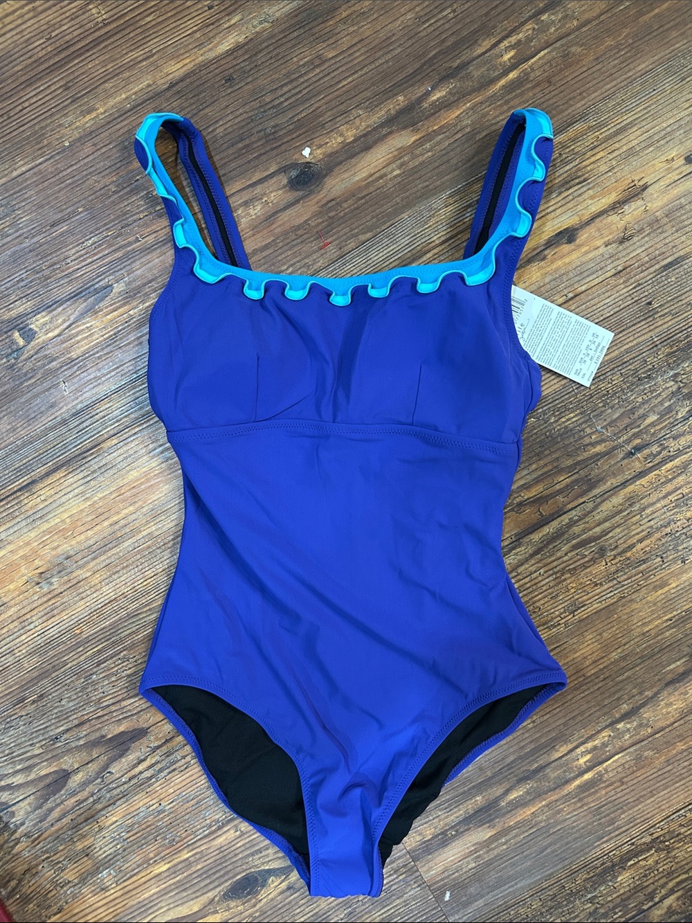 NWTS! Profile by Gottex ladies 8 One-Piece Swimsuit - purplishBlue with Aqua Tri